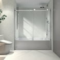 thumbnail image 3 of 60x63''  Chrome Frameless Shower Door, Bathroom Sliding Shower Door with 304 Stainless Steel Pulleys & Adjustable Soft Closing Function, 3 of 8