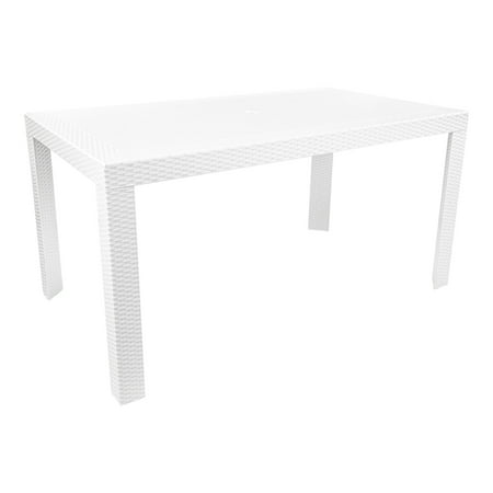 LeisureMod Mace Modern Weave Design Rectangular Outdoor Patio Dining Table in White