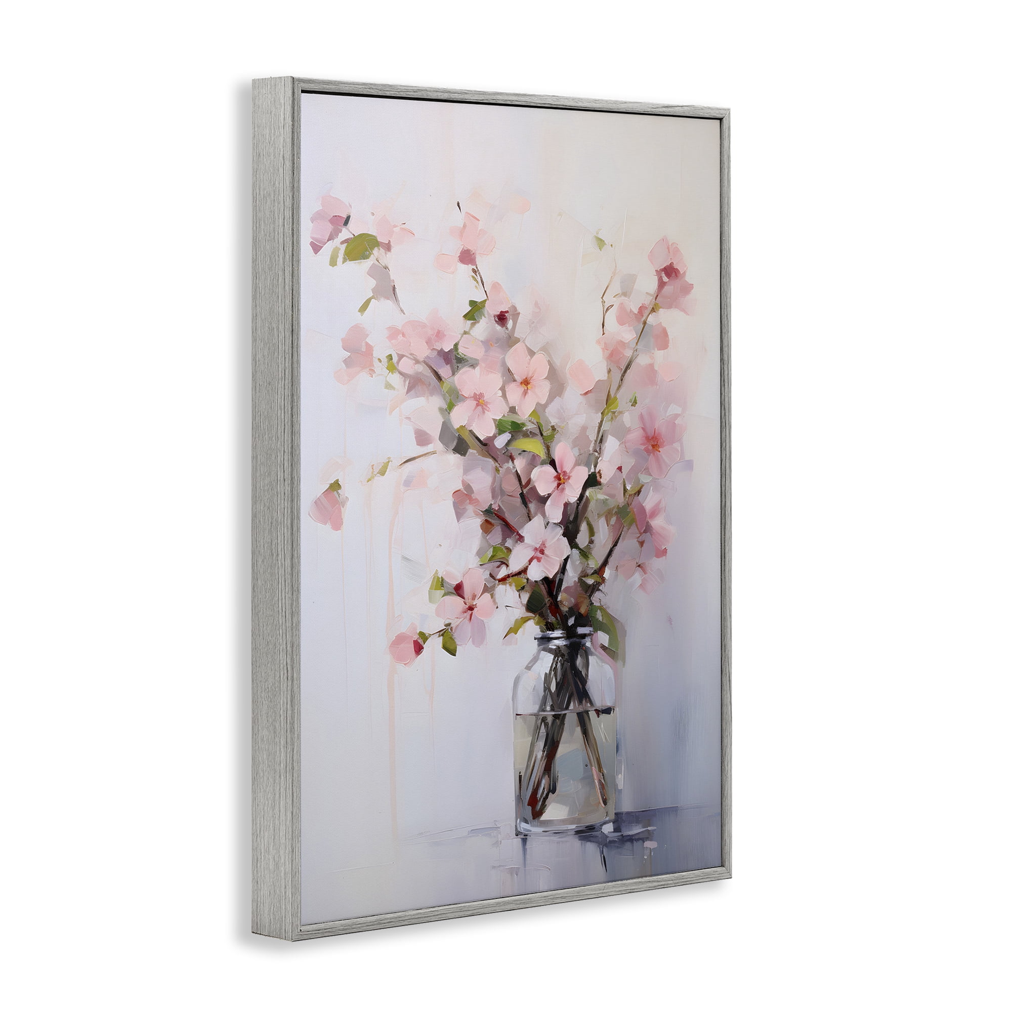 Stupell Industries Soft Sakura Vase Botanical & Floral Painting Gray Framed Art Print Wall Art, 12 x 18