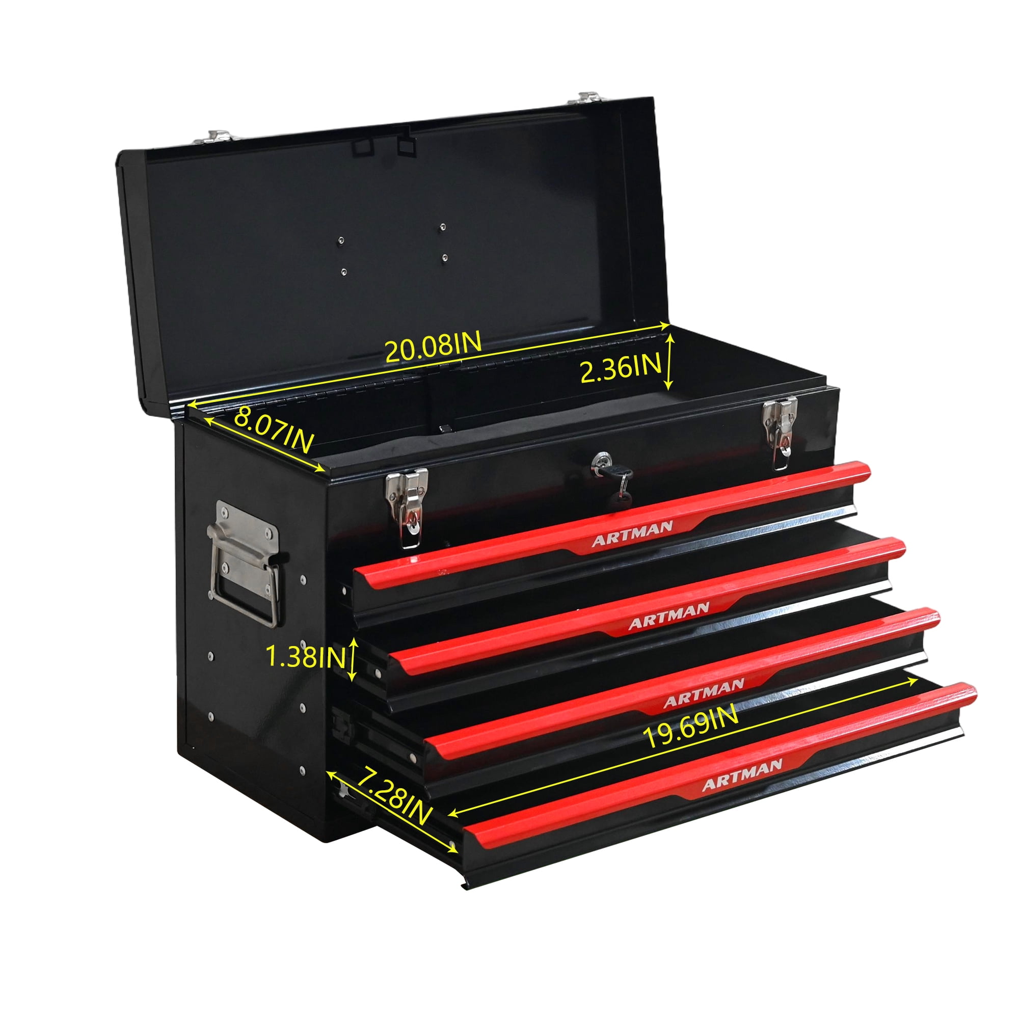 20" Steel Tool Box with Drawers, Lockable Powder-coated Storage