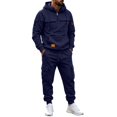 thumbnail image 2 of Men's Quarter Zip Cargo Tracksuit Two Piece Outfit Multi Pockets Hoodie and Jogger Pants Drawstring Casual Athletic Set 2XL, 2 of 7