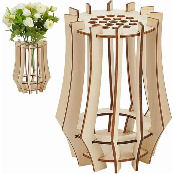 Wooden Puzzle Flower Vase Wood Vase Flower Bouquet Building Set Artificial Flowers Arrangement Display Stand for Roses Cherry Blossom Sunflower Tulips Home Office Decor Gift for Flower Lovers