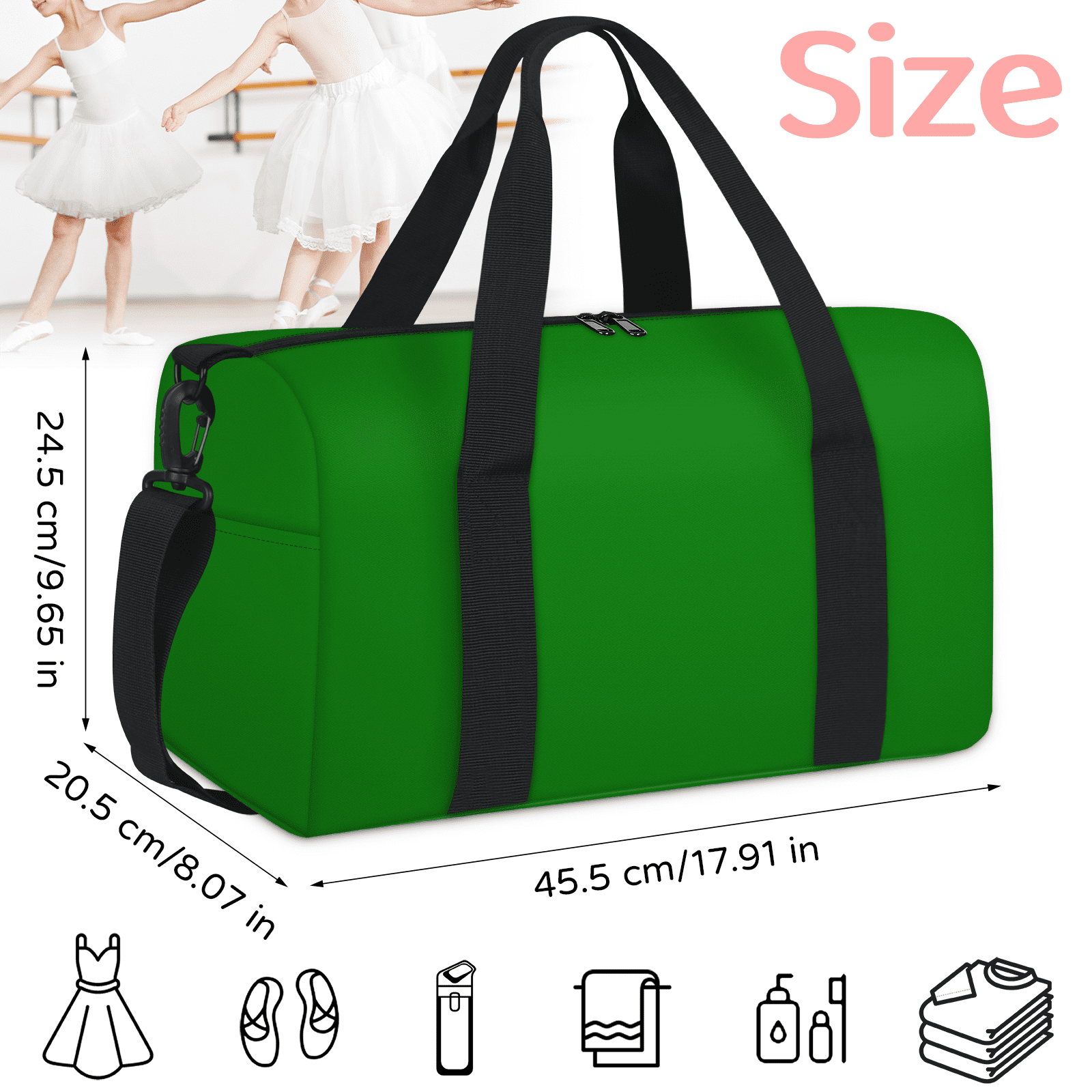 Herdesigns Green Travel Duffle Bag Sports Yoga Weekender Overnight Carry on Workout Bags Lightweight Waterproof Gym Tote Bag for Women