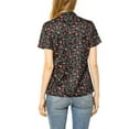 thumbnail image 3 of Unique Bargains Women's Cherry Printed Tie Bow Neck Short Sleeve Blouse Top, 3 of 6
