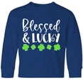 thumbnail image 3 of Inktastic Blessed and Lucky 4 Leaf Clovers St. Patrick's Day Long Sleeve Youth T-Shirt, 3 of 5