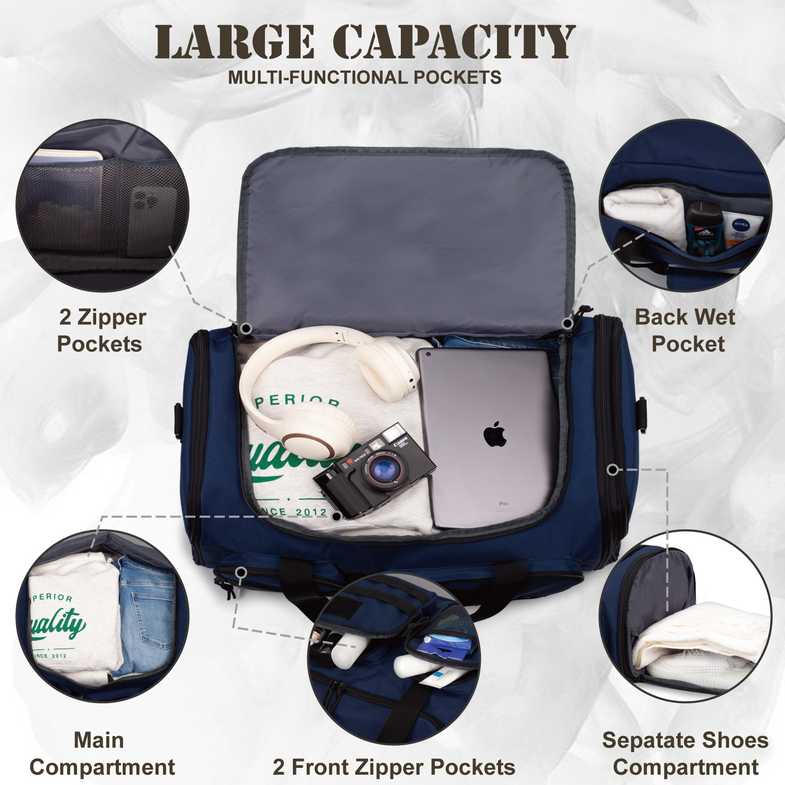TRIPGEAR 21" 45L Expandable 2-in-1 Gym Duffle Bag for Men, Travel Backpack with Shoe & Wet Pocket, Overnight Carry-on Bag
