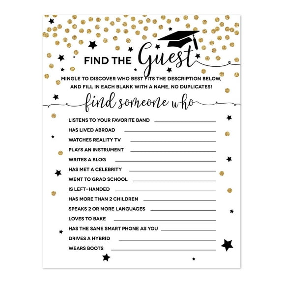 Graduation Find the Guest Game Card Stock, Gold and Black, 4.25" x 5.5", 20 Count