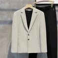 thumbnail image 3 of Chaqueta de un solo pecho para hombre, trajes y blazers finos de color gris para hombre, abrigos ajustados de lino, ropa clásica, ropa de estilo coreano, novedad, 3 of 5