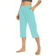 thumbnail image 2 of MNCEKFOD Capri Pants for Women Summer Casual Comfy Straight Leg Elastic Waist Slim Fit Cropped With Pockets Modern Fit Trousers Mint Green Mint Green, 2 of 6