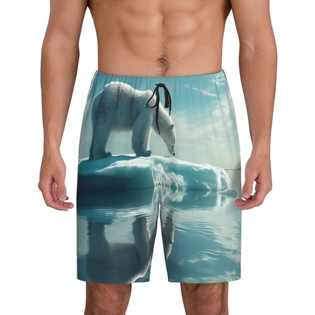 Fotbe Polar Bear On Iceberg Pantalones Cortos de Pijama para Hombre, Ropa de Dormir, Pantalones de Pijama Cortos para Hombre-Medium