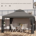 thumbnail image 6 of 10' x 12' Gray Patio Gazebo with Corner Shelves Double Roof Canopy Shelter with Netting, 6 of 7