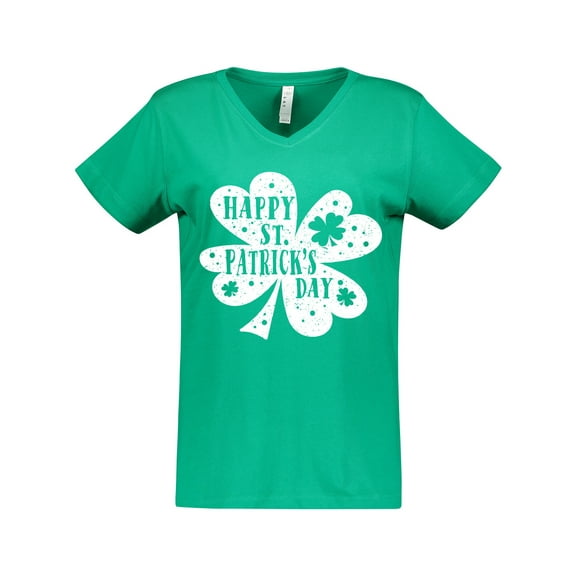 Inktastic Happy St. Patrick's Day Shamrock Silhouette in White Women's V-Neck T-Shirt