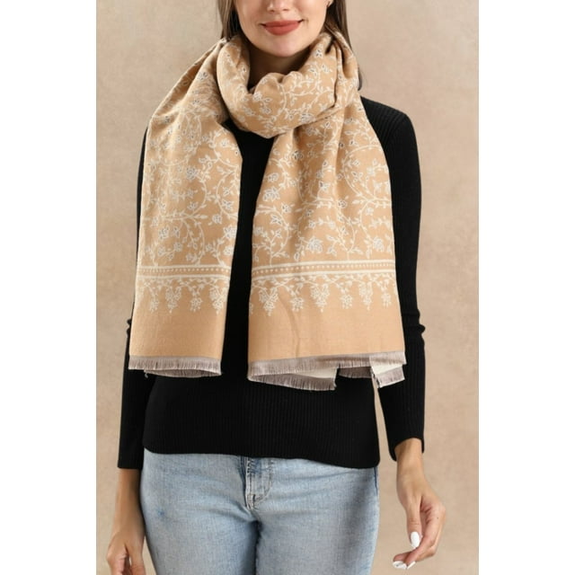 Floral Jacquard Scarf with Fringe