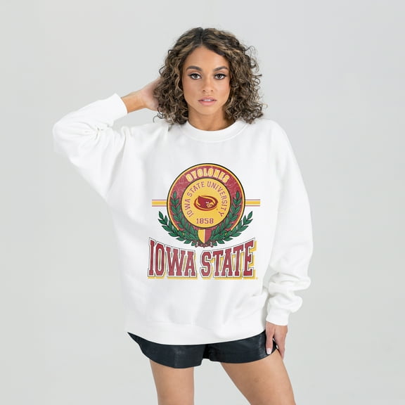 Women's Gameday Couture  White Iowa State Cyclones Hot Shot Fleece Pullover Sweatshirt