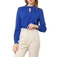 thumbnail image 6 of INSPIRE CHIC Women's Stand Collar Pleated Button Keyhole Button Blouse L Royal Blue, 6 of 8