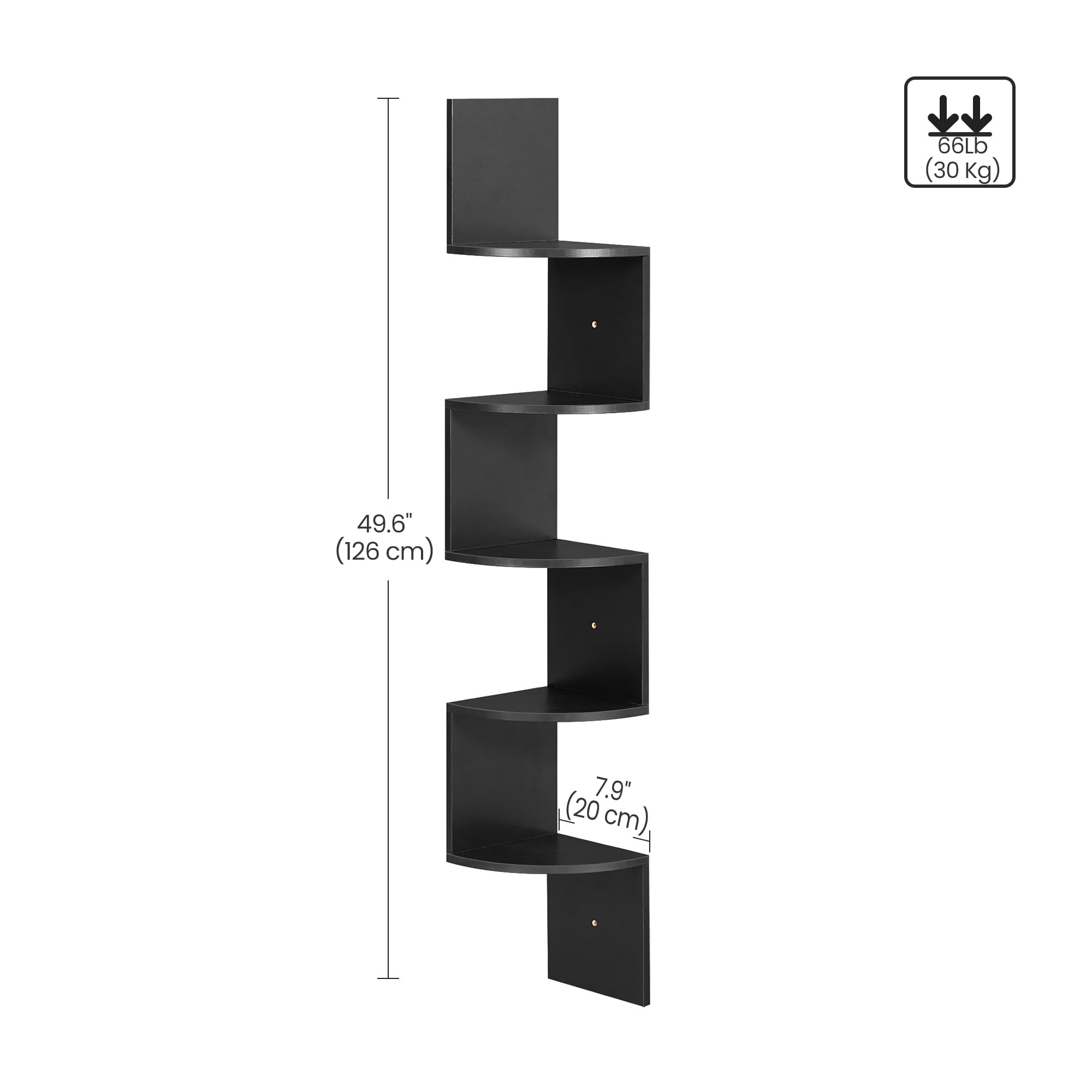 Corner Shelf Wall Mount 5-Tier Floating Corner Bookshelf Plant Shelf for Bedroom Living Room Bathroom Home Office Ink Black