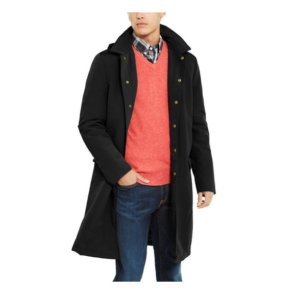 TOMMY HILFIGER Mens Black Raincoat 48R