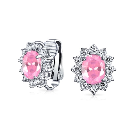 Bling Jewelry Womens Traditional Bridal CZ Halo Oval Stud Clip-On Earrings for Non-Pierced Ears