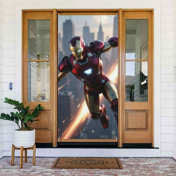 Door Cover Decoration,Iron Man Door Hanging Banner Background for Home Door Holiday Christmas Decoration(35.4"x72.8")