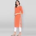 thumbnail image 5 of Janasya Indian Round Neck 3/4 Sleeve Woven Design Orange Cotton Kurta For Women, 5 of 7