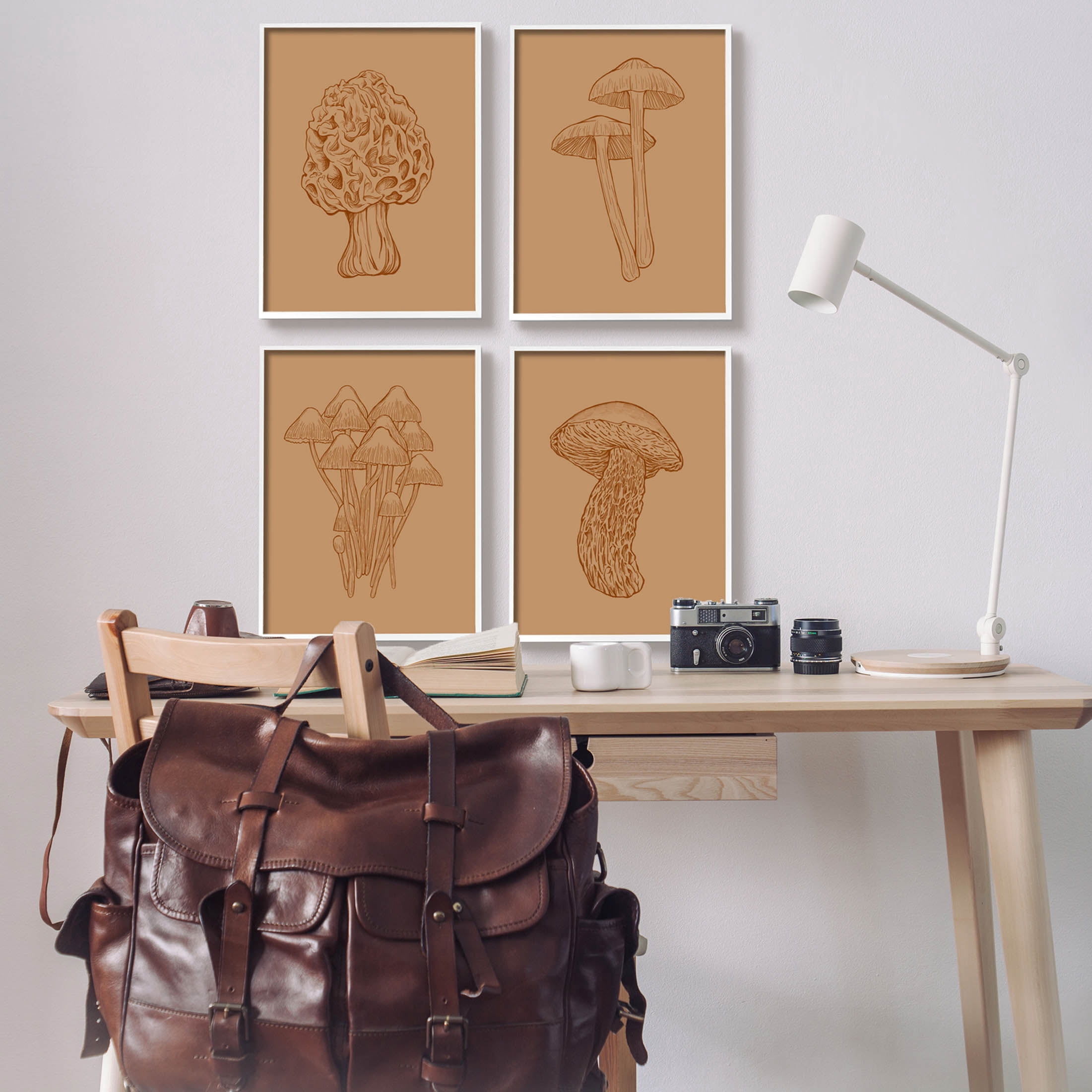 Stupell Industries Rustic Cottage Mushroom Sketches Graphic Art White Framed Art Print Wall Art, Set of 4, Design by Ziwei Li