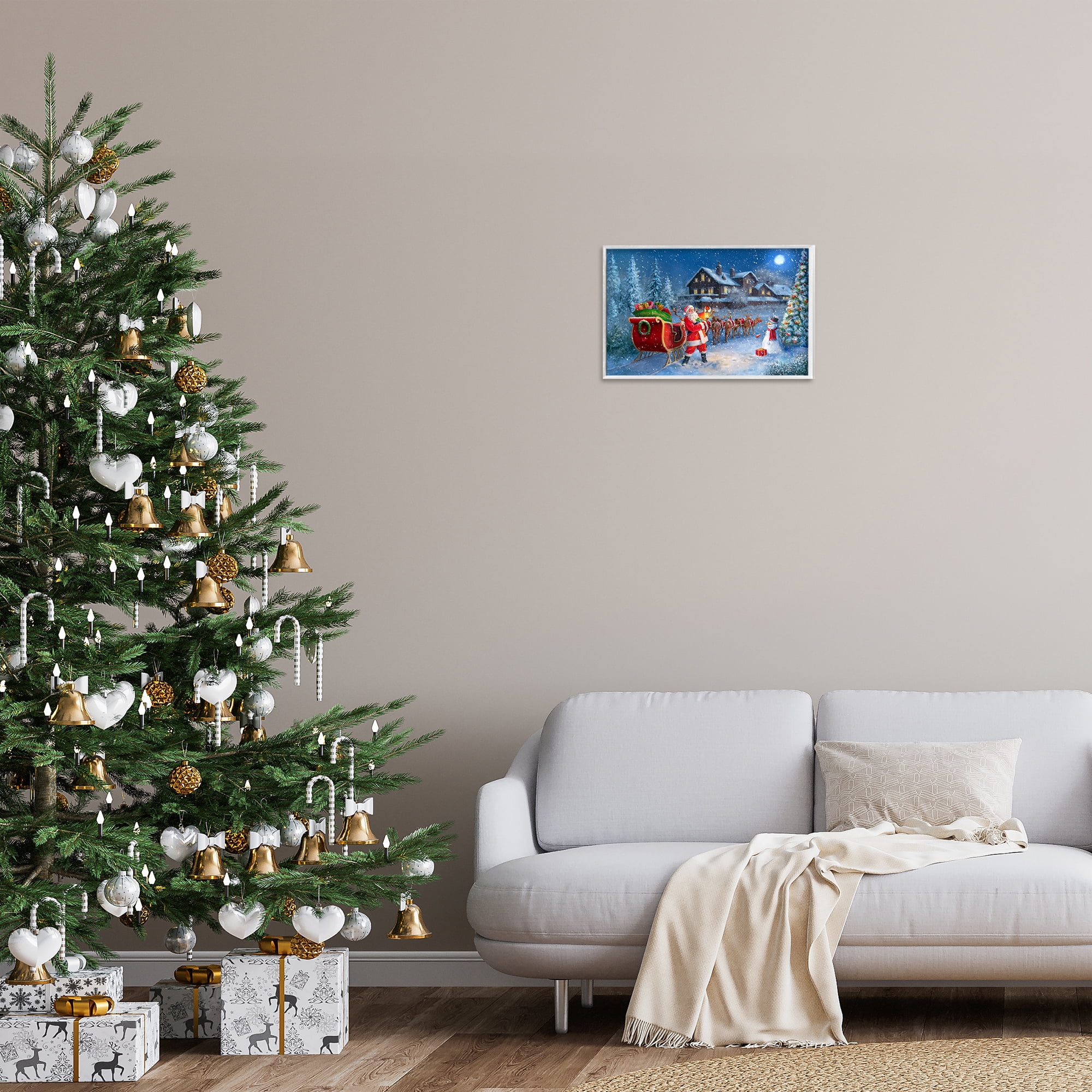 Stupell Industries Santa's Sleigh & Lantern Holiday Painting White Framed Art Prints Wall Art, 18 x 12