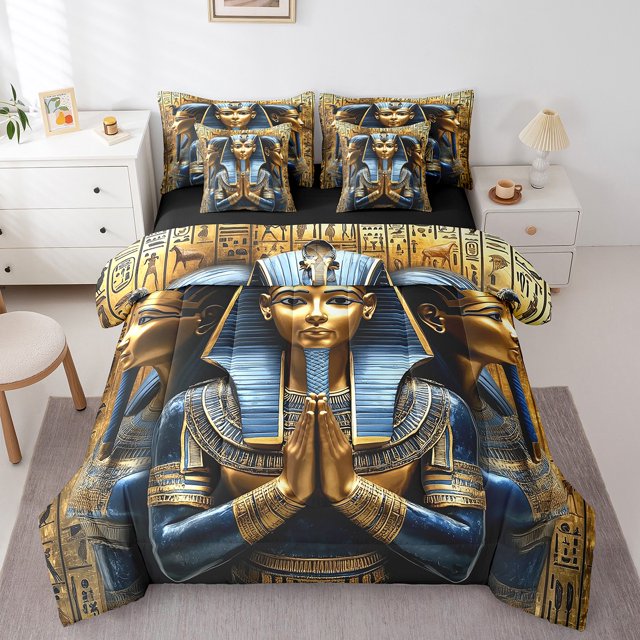 Erosebridal Ensembles de Literie Pharaon Égyptien Format Double, Ensemble de Lit Pyramides Vintage, Réversible 7 Pcs