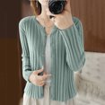 thumbnail image 2 of GigrtiJin Women's Cardigan Sweater Top Solid Color Long Sleeved Button Knit Sweater Round Neck Casual Sweater Jacket, 2 of 3
