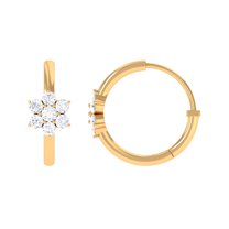 Rosec Jewels Floral Hoop Earrings with Diamond, 10K Yellow Gold