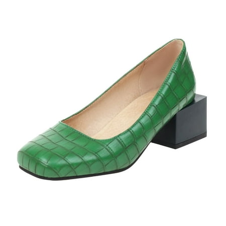 

ZHAGHMIN Light Weight Comfortable Womens Shoes Ladies Fashion Stone Pattern Color Blocking Leather Square Head Low Top Thick High Heeled Shoes Satin Heels Wedge Pumps Womens Dress Shoes With Low Hee