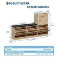 thumbnail image 2 of Garvee Shoe Storage Bench, 68.5 x 11.8 x 36.4", with 4 Flip Drawers & Padded Seat Cushion, Oak, 2 of 9