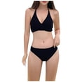 thumbnail image 2 of Frostluinai Halter Bikini Swimsuits Women V Neck Wrap Backless Two Piece Bathing Suits Solid Color Low Rise Swimwear Fashion Summer Beachwear, 2 of 8