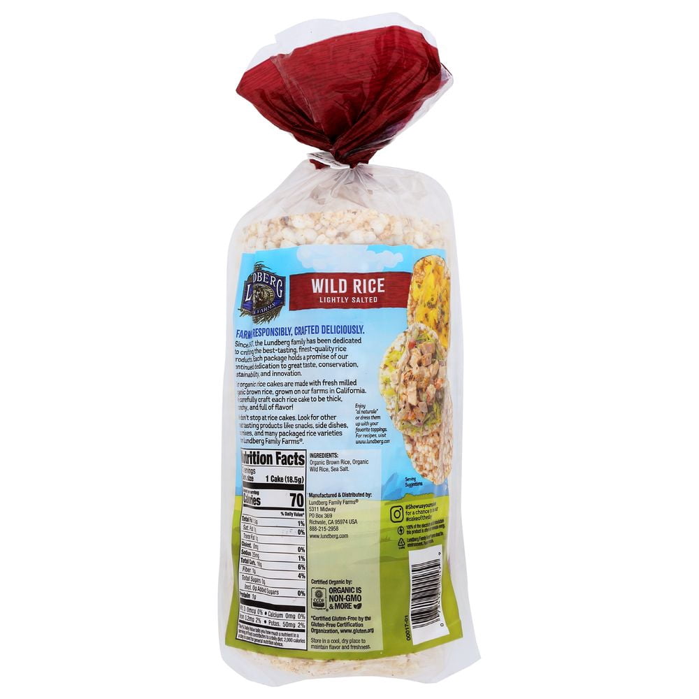 Lundberg Family Farms Organic Lightly Salted Wild Rice Cake, 8.5 Ounce -- 6 per Case.