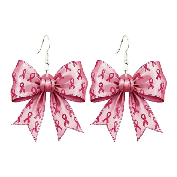 Pink Ribbon Cancer Awareness Earrings Drop Dangle Acrylic Jewelry Lightweight Statement Earrings for Women Survivor Support Gifts Christmas Holiday Party Fundraiser Events Bulk Pack