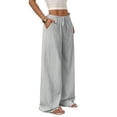 thumbnail image 2 of Women'S Palazzo Pants Summer High Waisted Wide Leg Drawstring Flowy Beach Trousers with Pockets Light Gray XL, 2 of 7