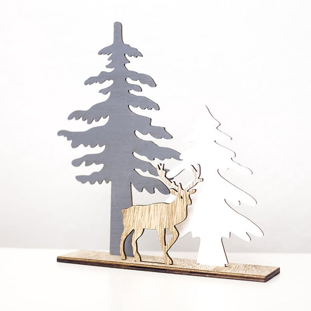 Elk Christmas Tree Wood Craft Xmas Decoration for Home Office 2 Sizes Optional