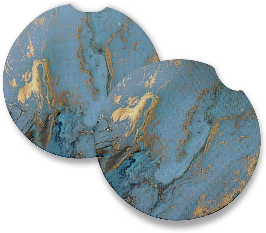Coaster measures 2.56 inches with rubber backing and fabric top Perfect Car Accessories Blue Gold Marble Car Coasters for drinks Set of 2