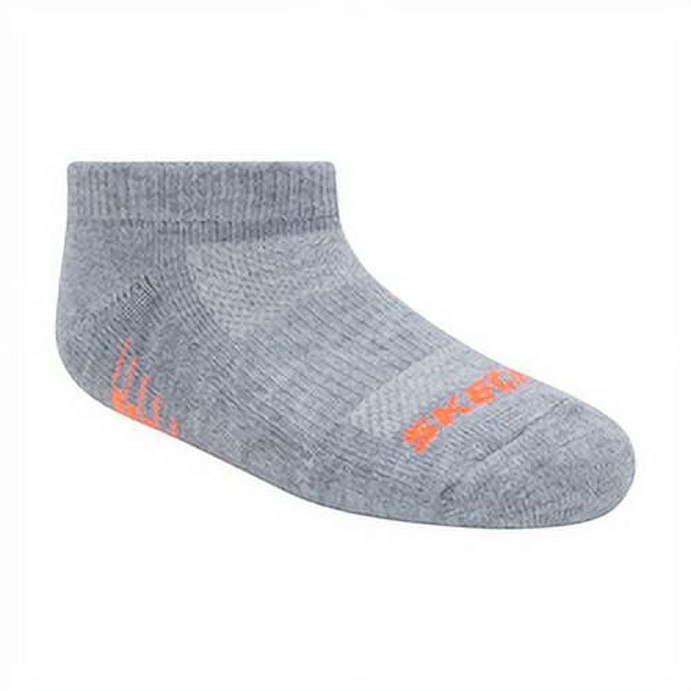 Skechers Kids Girls' 6 Pack 1/2 Terry Low Cut Socks, White/Grey, 5-6.5