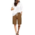 thumbnail image 4 of Evdexr Cargo Shorts Womens Knee Length Drawstring Bermuda Shorts Summer Wide Leg Work Shorts Elastic Waist Baggy Casual Short with Multi Pockets Coffee M, 4 of 7