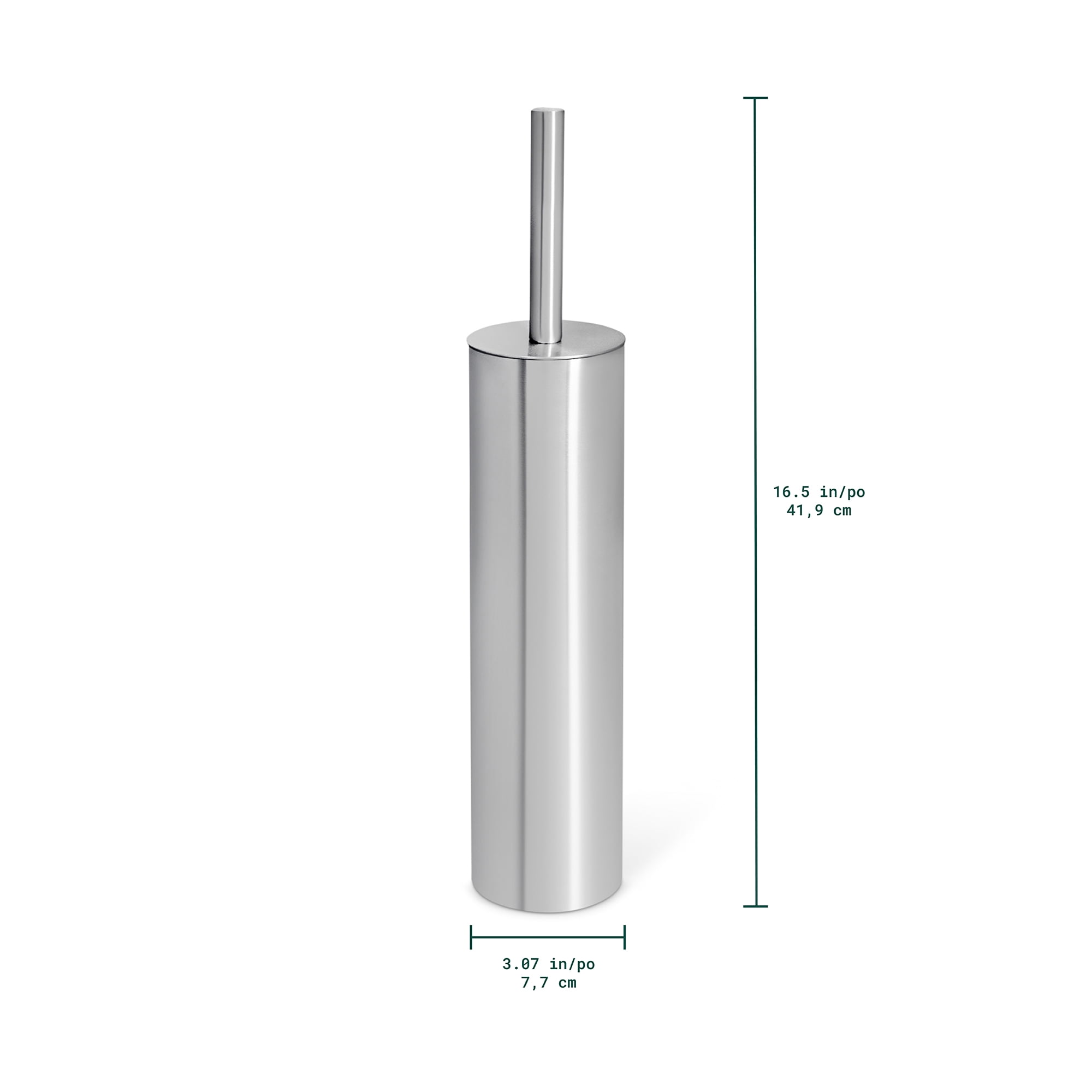 Acento Slim Round Holder, 8 x 8 x 44.5 cm Metal Removable Plastic Liner Tall Toilet Brush in Brushed Stainless Steel