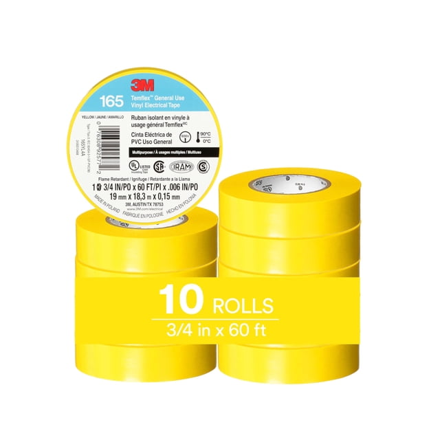 Cinta aislante 3M Temflex 165 amarilla 19 mm x 18 m, 10 rollos
