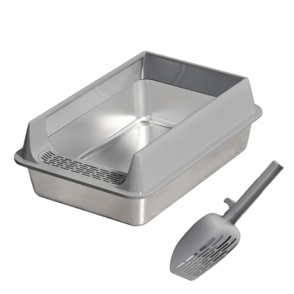 Low Entry Stainless Steel Cats Litter Box Half Enclosed Structure Air Circulations Odor Control Litter Container for