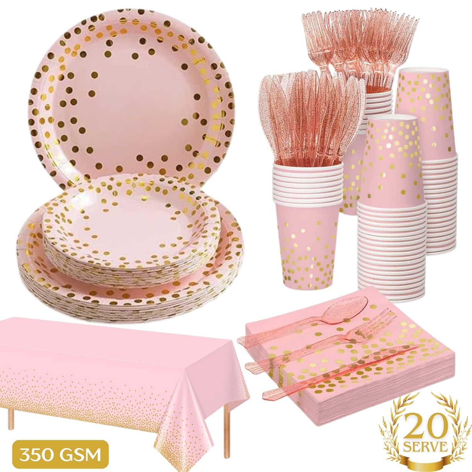 Happy Greetings Pink & Gold Party Supplies Set for 20, 141-Piece photo 1