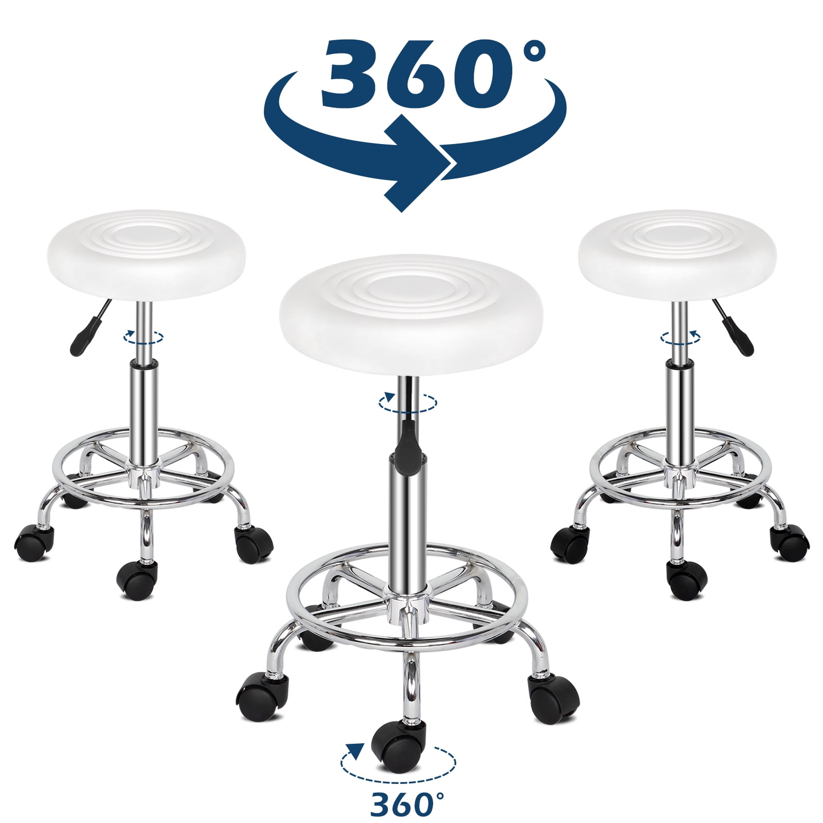 Round Stool with Lines Rotation Bar Stool, White