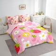 thumbnail image 3 of Manfei Strawberry Child Twin Bedding Sets 7-Piece, Cartoon Fruit Print Bedding Comforter Set, Pink Blossoms Floral Reversible Sheet Sets, Lightweight Room Decor, 3 of 7