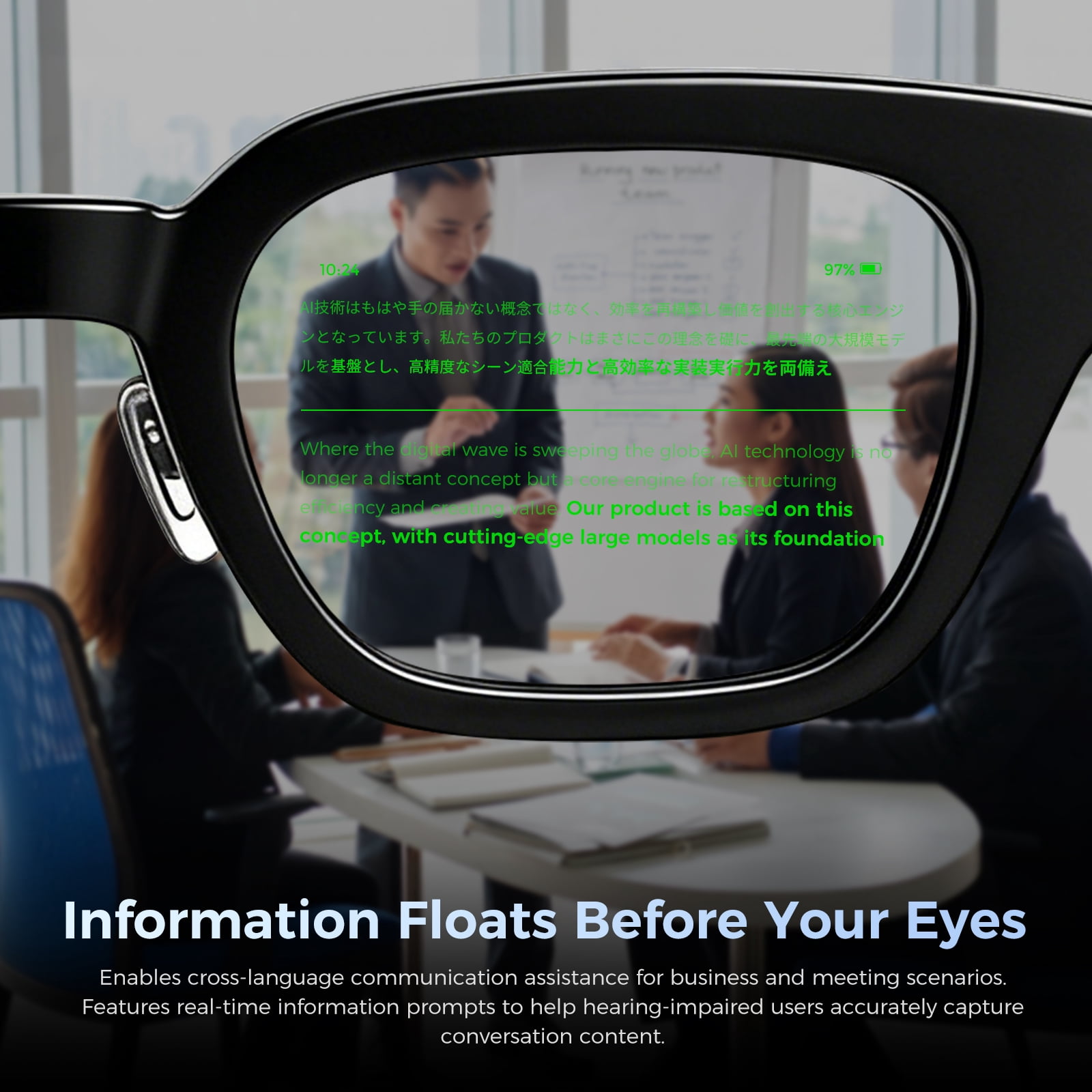 Domars AI Smart Glasses with HD Camera & AR Display, 268-Language Real-Time Translation, Invisible Teleprompter, Bluetooth Smart Sunglasses for Men Women