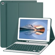 Keyboard Case with Pencil Holder for iPad 10.2 Inch 9th/8th/7th Generation | Detachable Wireless Keyboard, Support 3 System, Folio Stand, Soft TPU Back Shell for iPad 10.2" 2021/2020/2019, Dark Green