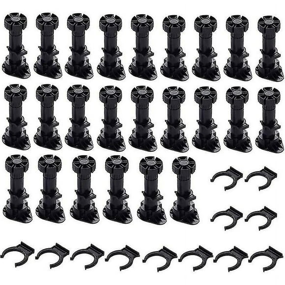 24 Pieces Plastic Cabinet Legs, Furniture Feet, Adjustable Furniture Leg, Black Plastic Furniture Legs With Clip Fixing Base For Kitchen Furniture, Ca