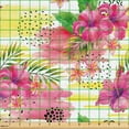 thumbnail image 2 of Ambesonne Tropical Fabric by the Yard Upholstery, Plumeria Hibiscus Exotic, 1 Yard, Hot Pink Reseda Green, 2 of 5