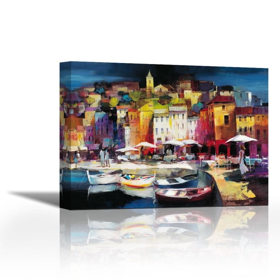Seaport Town II - Contemporary Fine Art Giclee on Canvas Gallery Wrap - wall décor - Art painting - 36 x 27 Inch - Ready to Hang